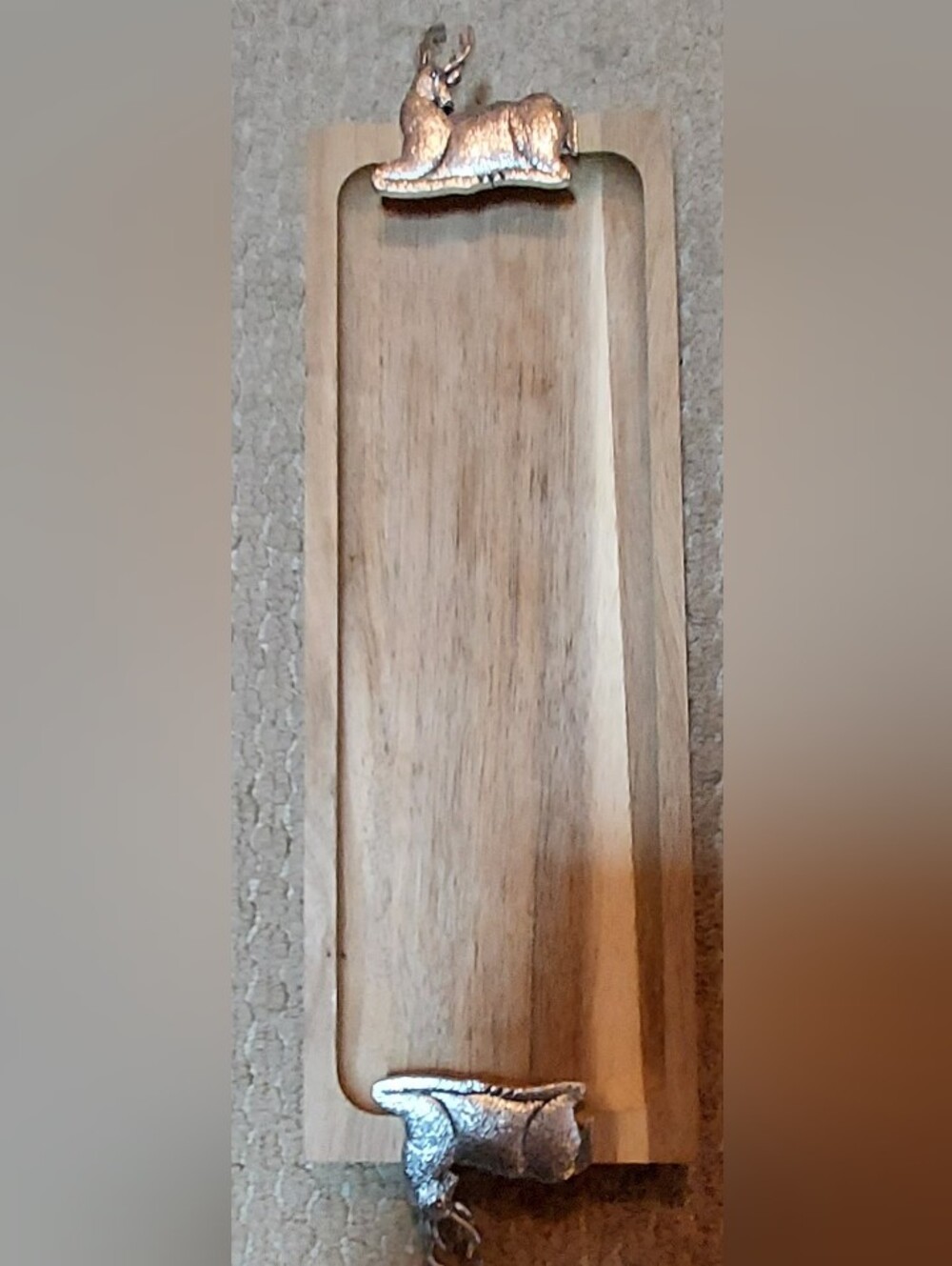 Wood and Silver Deer Accent Bath Tray - Natural Wood